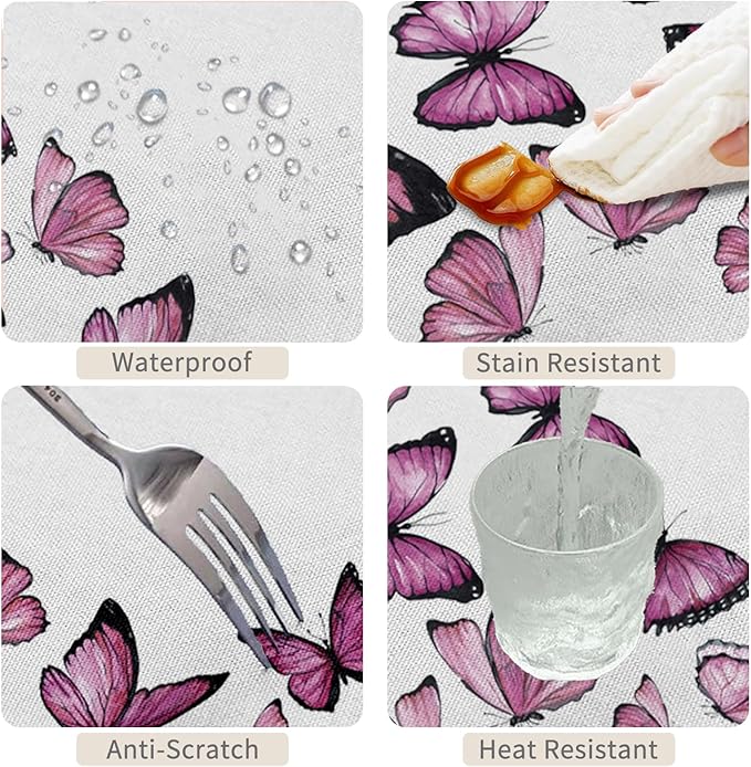 60x84inches Butterfly Rectangle Table Cloth Pink Purple Nature Butterflies - Image 4