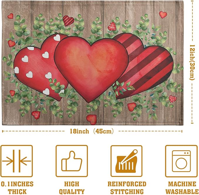 Valentines Day Wooden Plank Placemats Set of 4, 12x18 Inch Valentine Eucalyptus - Image 4
