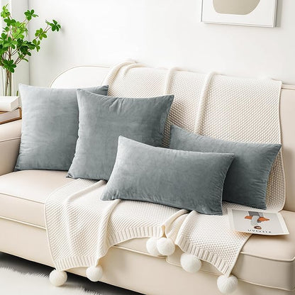 HWY 50 Gray Grey Velvet Rectangular Throw Pillow Covers 12x20 Inch - Image 5