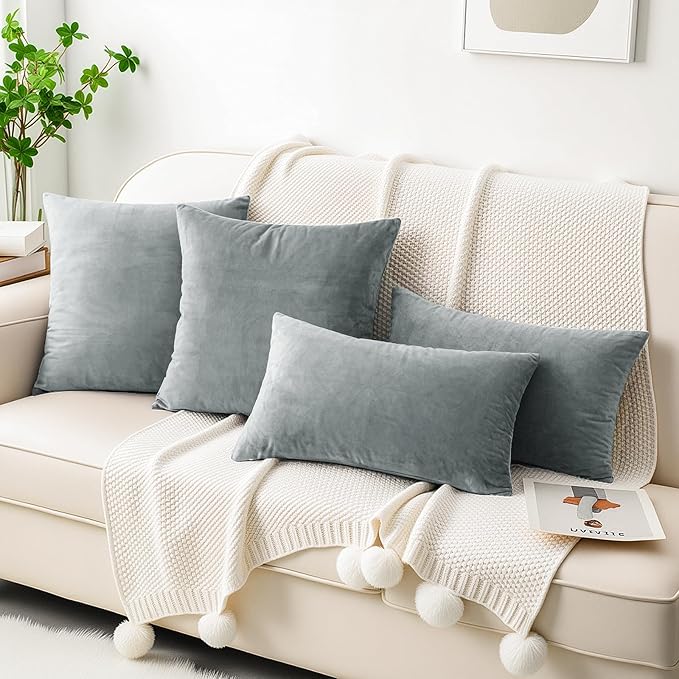 HWY 50 Gray Grey Velvet Throw Pillow Covers 18x18 Inch - Image 5