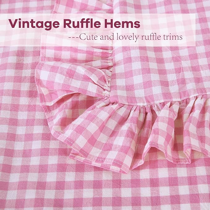2 Pack Pink White Plaid Ruffle Euro Gingham Throw Pillow Covers, 100% Washed - Image 5