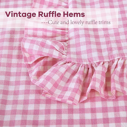 2 Pack Pink White Plaid Ruffle Euro Gingham Throw Pillow Covers, 100% Washed - Image 5