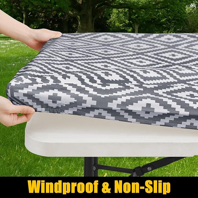 Smiry Rectangle Picnic Table Cloth, Waterproof Elastic Fitted Outdoor - Image 2