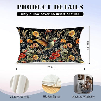 Moody Floral Hummingbird Pillow Covers 12x20 Set of 2, Gifts - Image 5