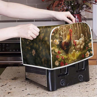 Chicken Rooster Flower Toaster Cover 2 Slice Wide Slot, Washable Kitchen - Image 3