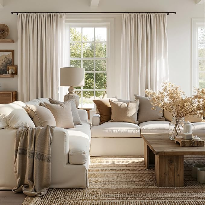 jinchan Linen Curtains 96 Inch Length 2 Panels Set Light Filtering Window - Image 5