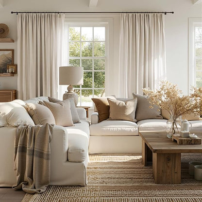 jinchan Beige Linen Blend Curtains 108 Inches Extra Long 2 Panels - Image 5