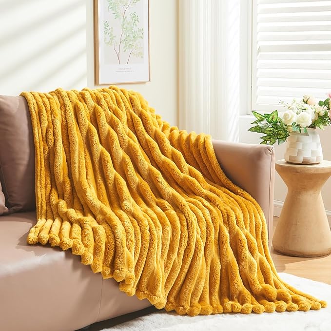 NEWCOSPLAY Super Soft Throw Blanket Mustard Yellow Premium Silky Flannel Fleece - Image 8