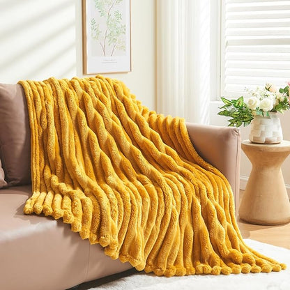 NEWCOSPLAY Super Soft Throw Blanket Mustard Yellow Premium Silky Flannel Fleece - Image 8