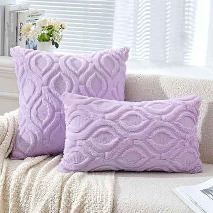 MIULEE Light Purple Throw Pillow Covers 12x20 Inch, Soft Winter Plush Faux Wool - Image 2