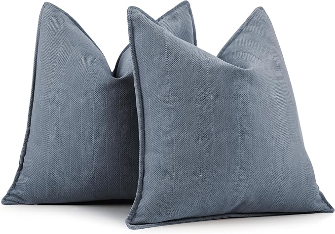 ZWJD Dusty Blue Pillow Covers 18x18 Set of 2 Chenille Throw Pillow Covers by ZWJD