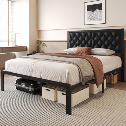 fluest queen bed frame with headboard pu leather, close-up detail