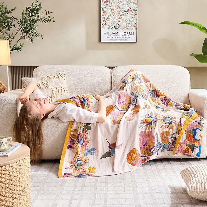 Boho Throw Blanket, 100% Cotton Ultra Soft Luxury Throw Rustic Quilt, All - Image 4