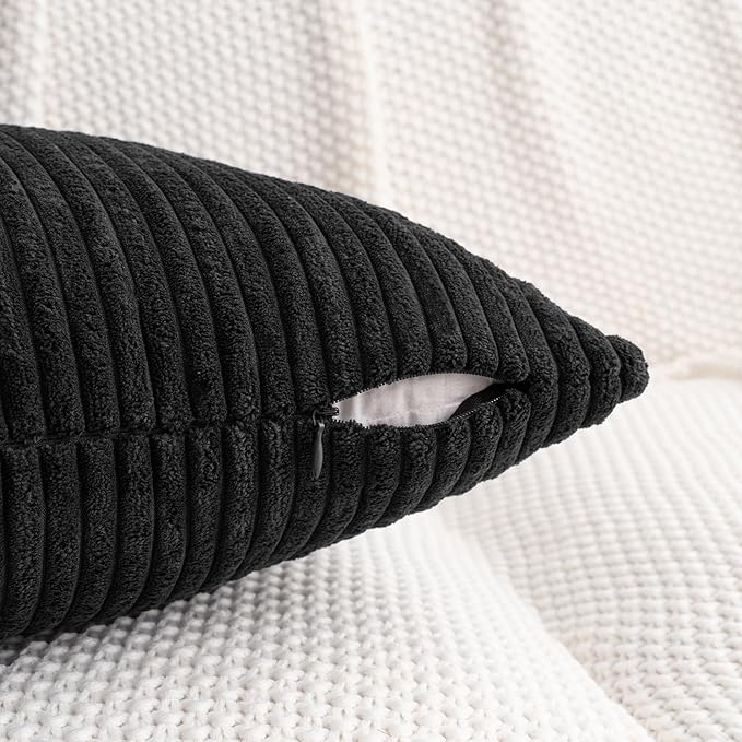 HWY 50 Black Corduroy Patchwork Throw Pillow Covers 18x18 Inch, Soft Cozy - Image 4