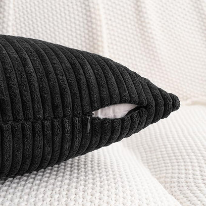HWY 50 Black Corduroy Patchwork Throw Pillow Covers 18x18 Inch, Soft Cozy - Image 4
