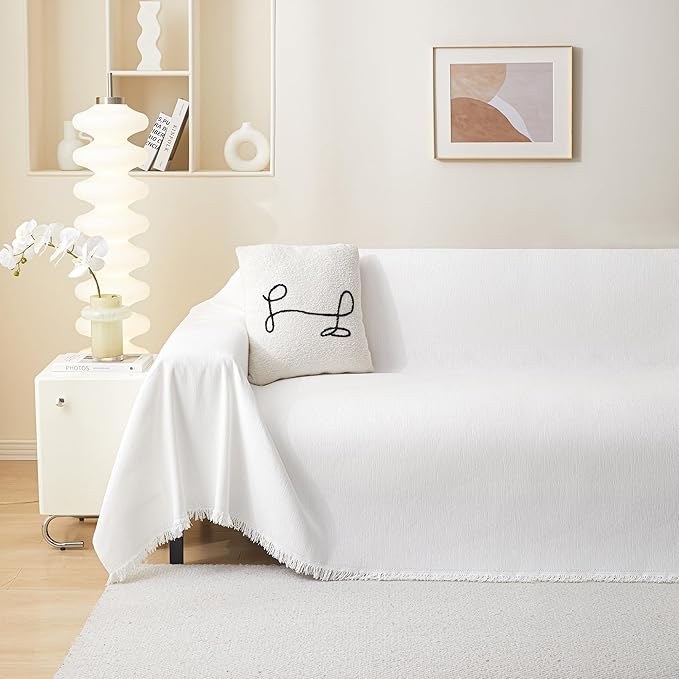 MEETSKY White Couch Cover Chenille Sofa Slipcover - Image 2