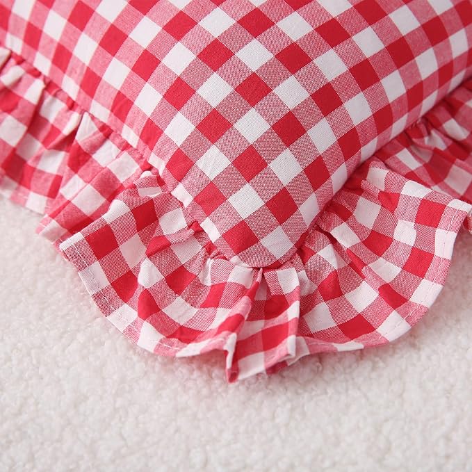 2 Pack Red Plaid Ruffle Gingham Lumbar Pillow Shams, 100% Washed Cotton Linen - Image 7