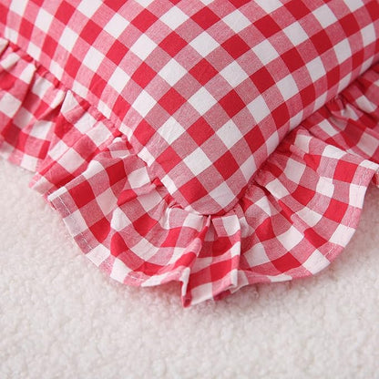 2 Pack Red Plaid Ruffle Gingham Lumbar Pillow Shams, 100% Washed Cotton Linen - Image 7