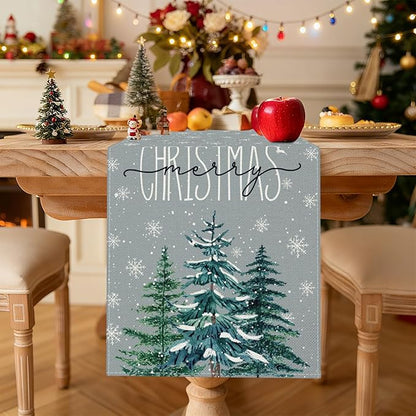 OTOSTAR Christmas Tree Snowflakes Merry Christmas Table Runner, Xmas Seasonal - Image 2