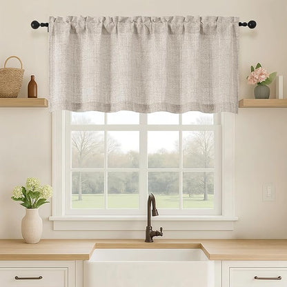 OVZME Valance for Windows, Light Filtering Faux Linen Textured Small Kitchen by OVZME