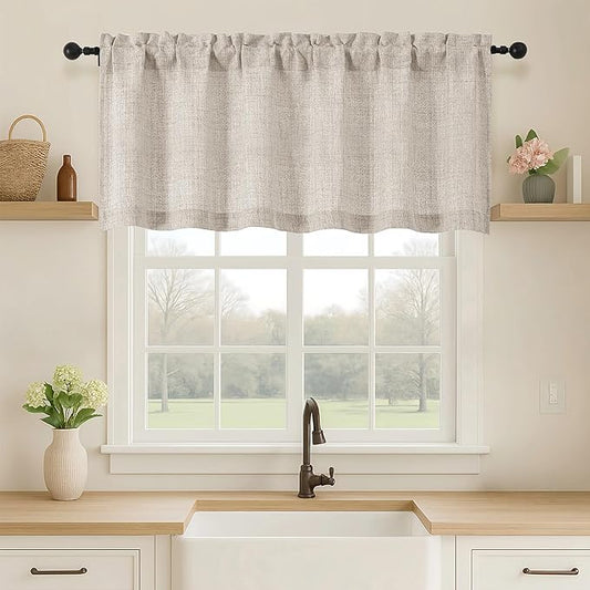 OVZME Valance for Windows, Light Filtering Faux Linen Textured Small Kitchen by OVZME