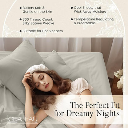 100% Cotton Sheets King Size Sheets Set, Soft Sateen Weave Luxury Hotel Sheets - Image 4
