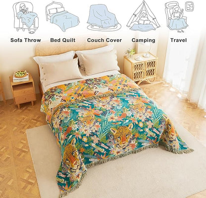 MSGKV Throw Blanket for Couch Cotton Leopard Animals Blanket 50"x60" Sofa Chair - Image 5