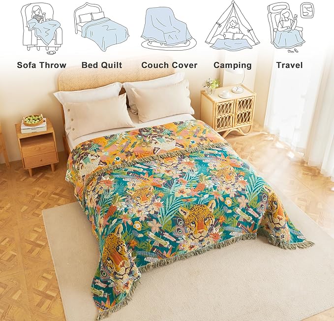 MSGKV Throw Blanket for Couch Bed Cotton Leopard Animals Twin Size Blanket - Image 5