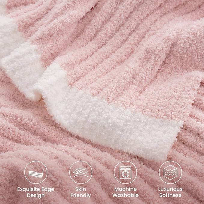 Snuggle Sac Pink Throw Blanket for Couch, Soft Cozy Ribbed Fluffy Blankets for - Image 3