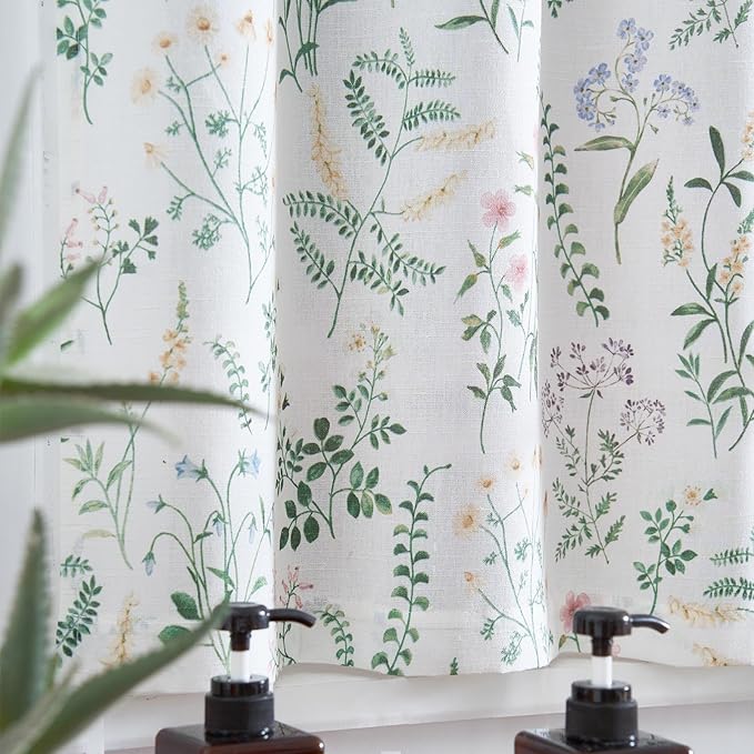 jinchan Spring Floral Kitchen Curtains Over Sink Farmhouse Linen Tier Curtains - Image 8
