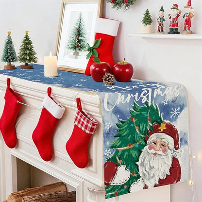 OTOSTAR Christmas Tree and Santa Claus Merry Christmas Table Runner, Xmas - Image 4