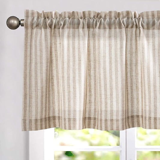 jinchan Valance Curtain Linen Textured Striped Window Curtain by JINCHAN