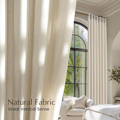 NICETOWN Bone White Linen Sheer Bedroom Curtains, Grommet Thick Flax Semi Sheer - Image 5