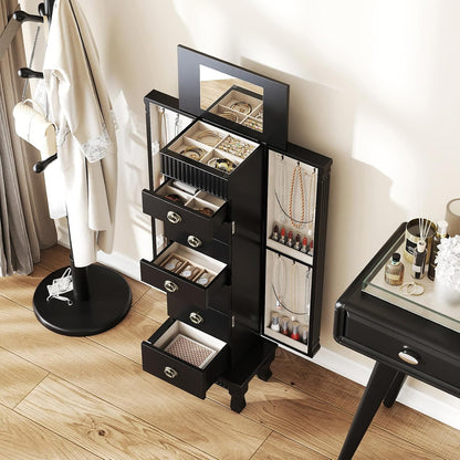 giantex standing jewelry cabinet with 7 drawers, flip-top, close-up detail