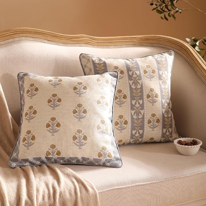 patdrea Designer Square Throw Pillow Covers Set of 2, Rustic Linen - Image 6
