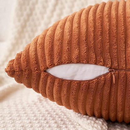 MIULEE Pack of 2 Rust Pillow Covers 12x20 Inch Soft Boho Striped Corduroy Throw - Image 3
