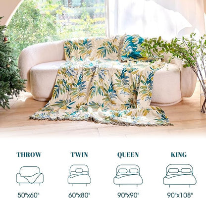 MSGKV Boho Throw Blanket for Couch Cotton Leaves Blanket 50"x60" Throws for - Image 6
