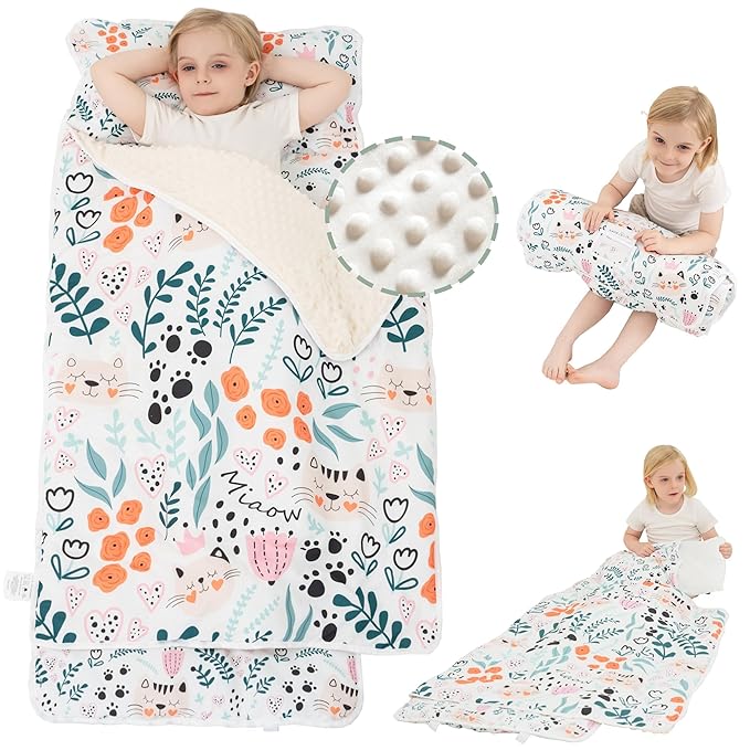 Viviland Toddler Nap Mat with Pillow and Minky Dot Blanket, Rolled Sleeping by VIVILAND