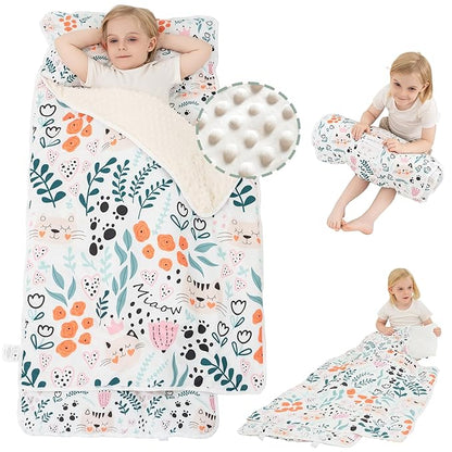 Viviland Toddler Nap Mat with Pillow and Minky Dot Blanket, Rolled Sleeping by VIVILAND