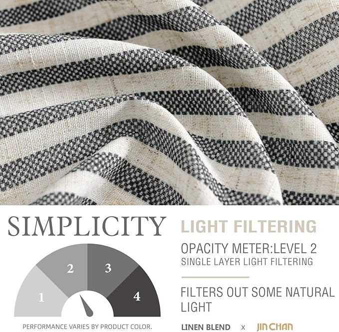 jinchan Tie Up Linen Textured Striped Tie Curtain - Image 5