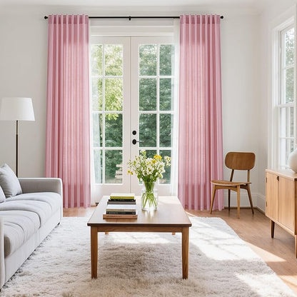 Nanspring Rose Boho Style Linen Curtains 90 Inch Long 2 Panels Set Back Tab Rod - Image 7