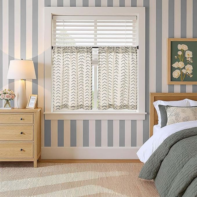 jinchan Arrow Boho Linen Blend Kitchen Curtains 24 Inch Length Herringbone - Image 4