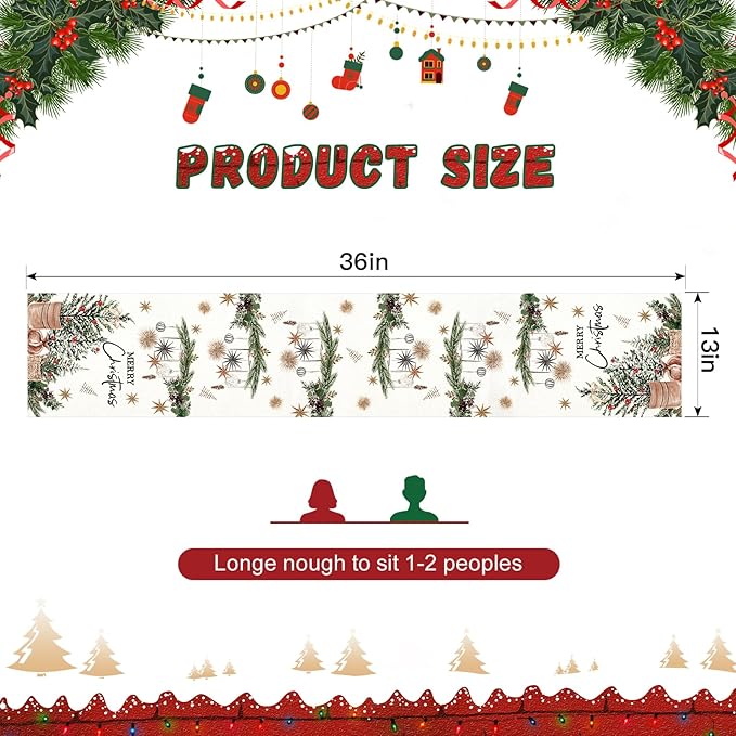 OTOSTAR Xmas Trees Holly Pine Cone Merry Christmas Table Runner, Xmas Seasonal - Image 6
