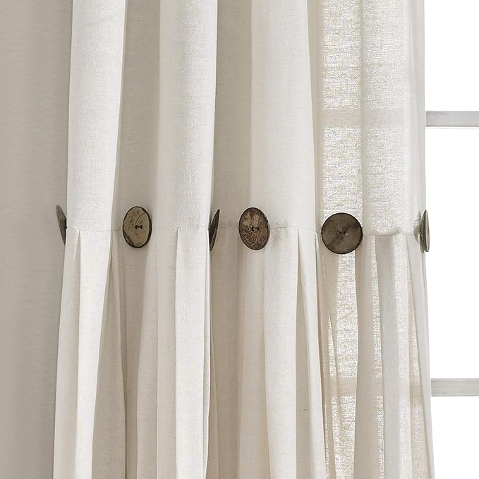 Lush Decor Linen Button Window Curtain Panel, Off White - Image 3