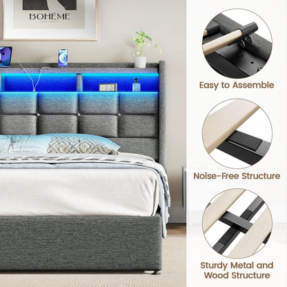 driftalia upholstered king size bed frame with lift, front angle view