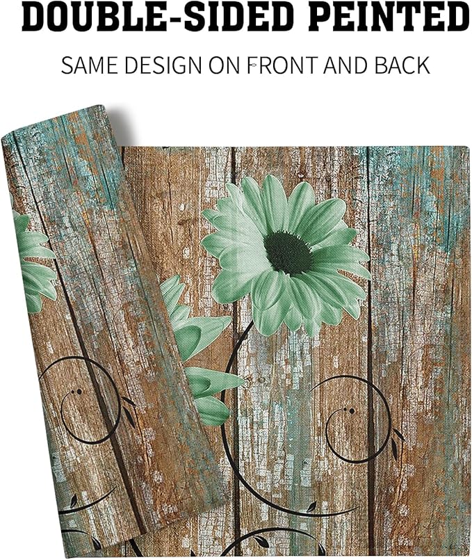 Giwawa Rustic Daisy Placemats Set of 4- Green Sunflowers on Vintage Wood Board - Image 5