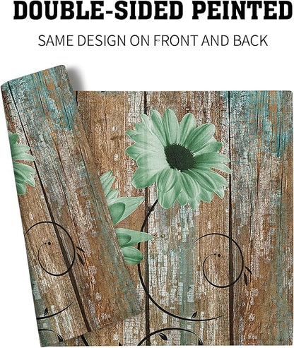 Giwawa Rustic Daisy Placemats Set of 4- Green Sunflowers on Vintage Wood Board - Image 5