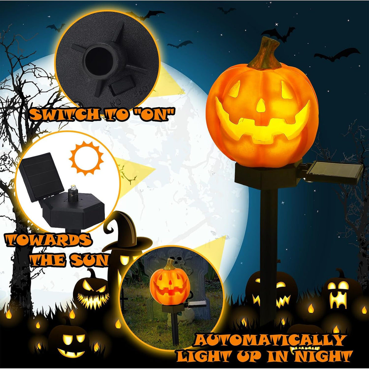 Retisee 4 Pack Halloween Solar Lights Pumpkin, Jack O Lantern Solar Lights