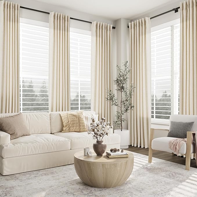 Beige 102 Inch Long Curtains Pinch Pleat Linen Curtains - Image 6