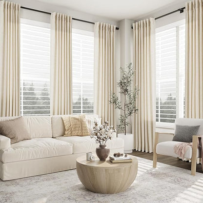 Beige 102 Inch Long Curtains Pinch Pleat Linen Curtains - Image 6